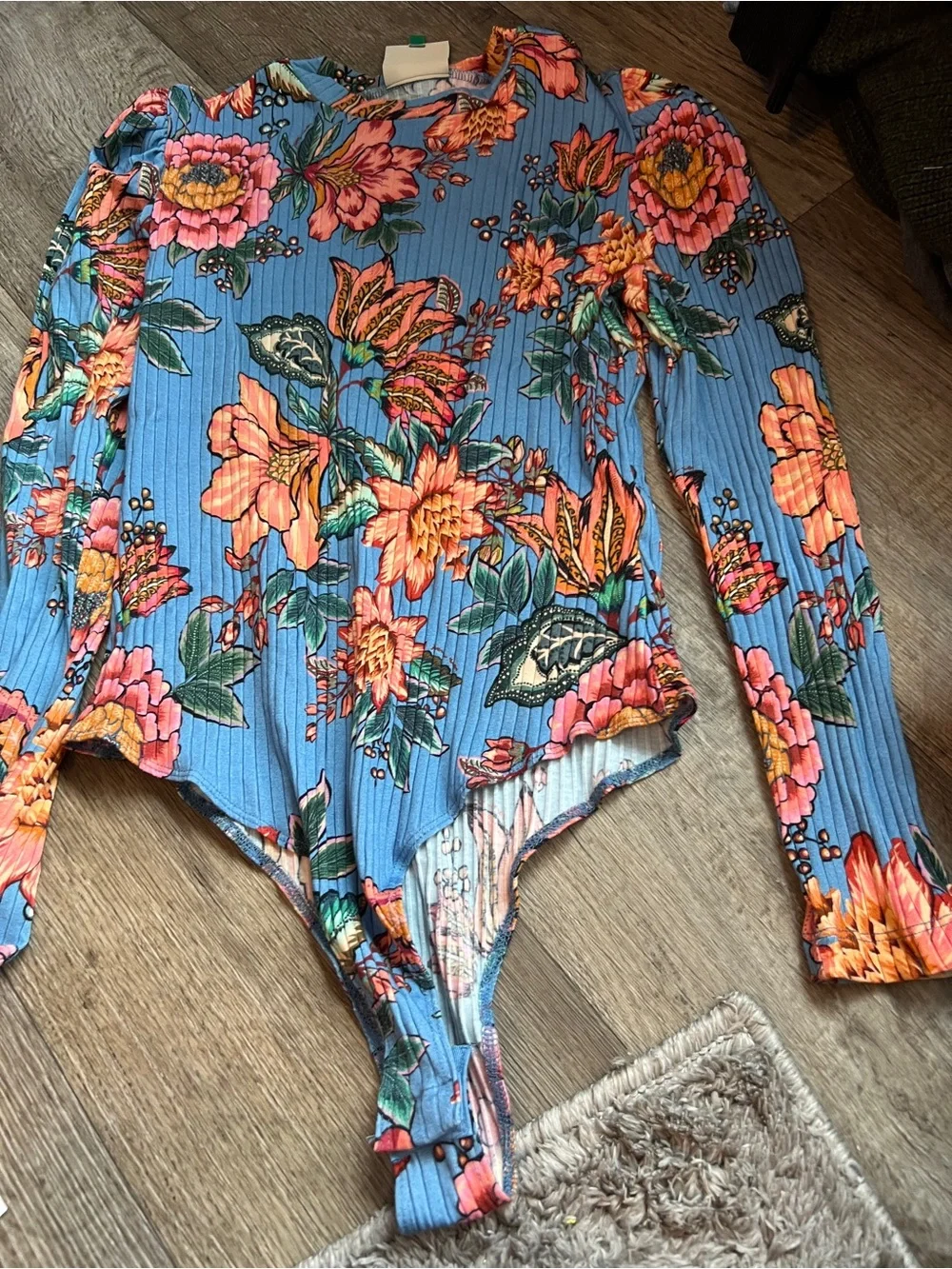 Farm Rio Puff Sleeve Printed Bodysuit, Size M